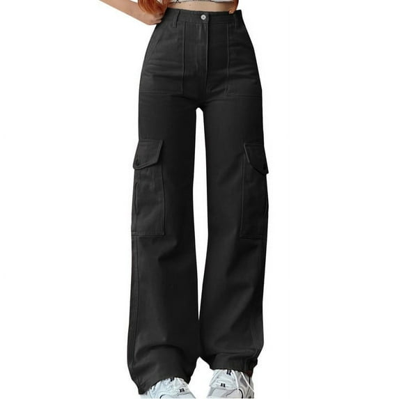 DuoJiaJ Women's Wear Multi Waist Three Pocket Trousers Waist Cargo Pants Casual Pants Stretchy Casual Pants for Women