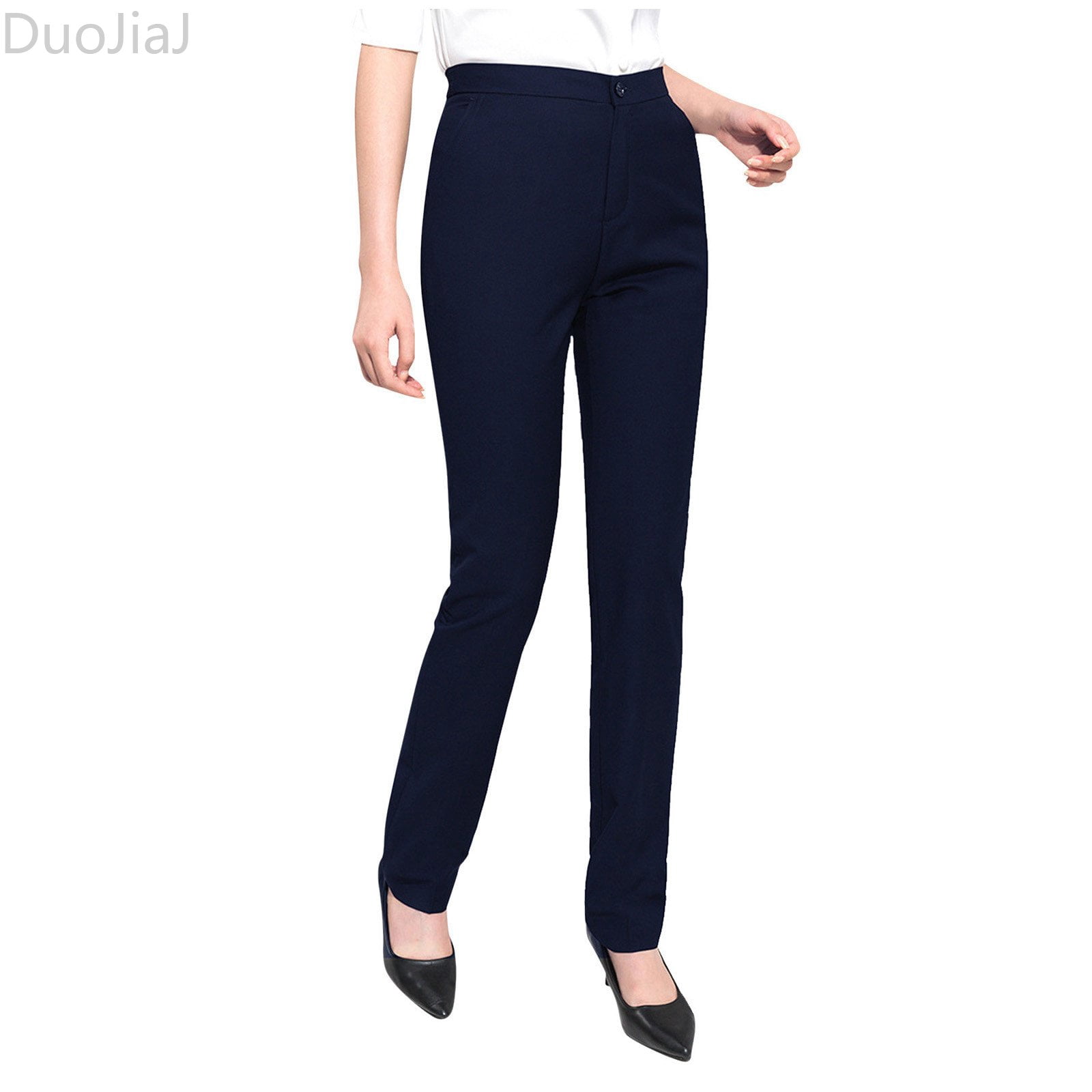 DuoJiaJ Women's Work Straight High Waist Chinos Button Down Straight ...