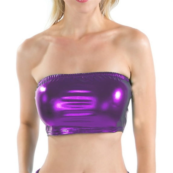 DuoJiaJ Women's Wrap Around Leather Solid Color Tube Top Shirt Performance Tops Wireless Bras Purple