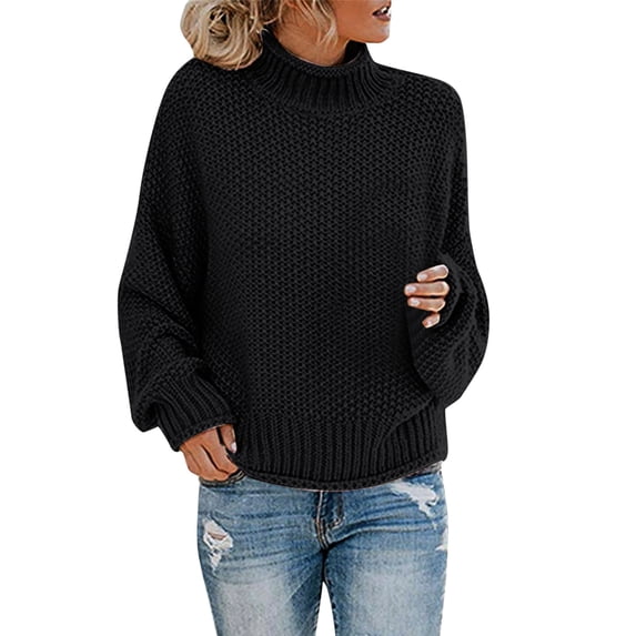 DuoJiaJ Womens 2025 Winter Fall Solid Turtleneck High Neck Long Sleeve Sweaters Pullover Outerwear Black L