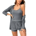 thumbnail image 1 of DuoJiaJ Womens 3 Piece Pajama Set With Robe Top And Shorts Loungewear Set Plus Size Satin Pajamas Women Grey, 1 of 4