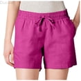 thumbnail image 1 of DuoJiaJ Womens 5 Inch Inseam Drawstring Linen Blend Short Women's Wide Leg Pants Pink L, 1 of 5
