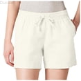 thumbnail image 1 of DuoJiaJ Womens 5 Inch Inseam Drawstring Linen Blend Short Women's Wide Leg Pants White S, 1 of 5