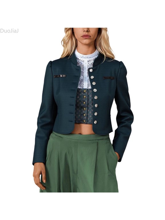 Womens Bavarian Lederhosen Jacket, Traditional Festival Short Coat Blue L