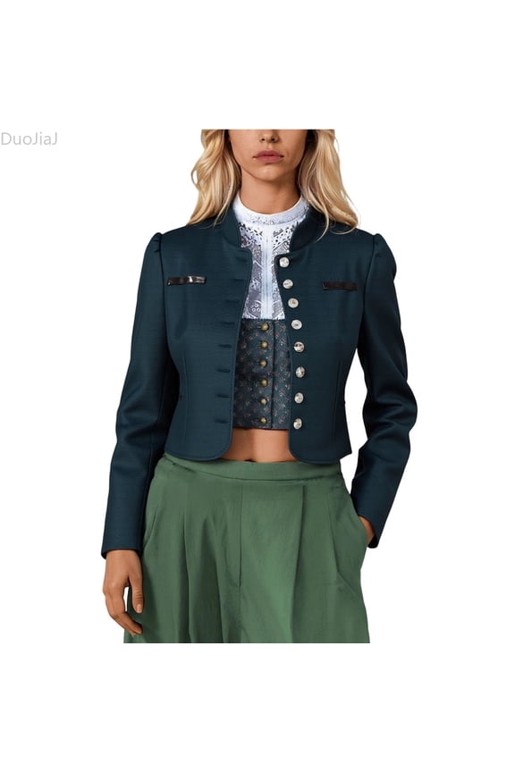 Womens Bavarian Lederhosen Jacket, Traditional Festival Short Coat Blue XXL