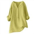 thumbnail image 1 of DuoJiaJ Womens Button Down Shirts Casual Long Sleeve Blouses V Neck Dress Shirt Collared Work Tops with Pocket Yellow XXXXL, 1 of 5