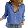 thumbnail image 1 of DuoJiaJ Womens Button Down Shirts Cotton Dress Shirts Long Sleeve Blouses V Neck Tops with Pockets Solid Casual Tunics Blue L, 1 of 5