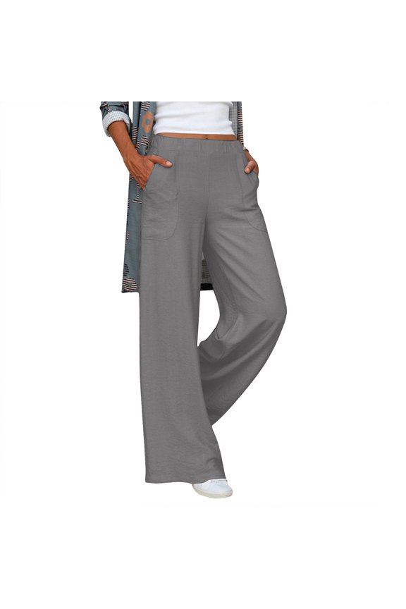 Womens Casual Solid High Waisted Loose Wide Leg Cozy Pants Comfy Straight Leg Trousers Lounge Pants With Pockets Wide Leg Casual Pants Women