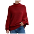 thumbnail image 1 of DuoJiaJ Womens Knit Sweater Batwing Sleeve Roll Neck Europe & America Style | Cozy Winter Wear Womens Blouses Long Sleeve Red S, 1 of 5