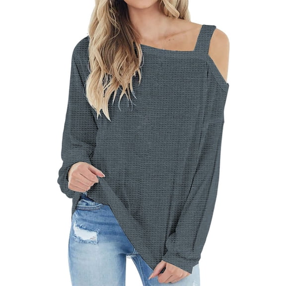 DuoJiaJ Womens Cold Shoulder Tops Long Sleeve Shirts Blouse Knit Tunic Casual Tops Loose Fit Women's Button Down Shirts Gray L