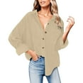 thumbnail image 1 of DuoJiaJ Womens Corduroy Button Down Shirt Oversized Blouses Tops Long Sleeve Casual Warm Jacket With Pockets Women's Long Sleeve Shirts Yellow XXL, 1 of 5