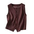 thumbnail image 1 of DuoJiaJ Womens Cotton Linen Vest Casual Loose V Neck Sleeveless Vests Jacke Womens Lightweight Winter Coat Brown XXL, 1 of 5