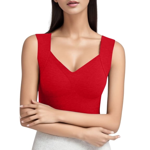 DuoJiaJ Womens Cotton Thermal Lined Underwear Tank Top Red L