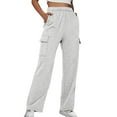 thumbnail image 1 of DuoJiaJ Womens Daily Home Outdoor Elastic Waist Side Pockets Trousers Casual Workout Trousers Cargo Pants Women’s Casual Cropped Wide Leg Pants, 1 of 2