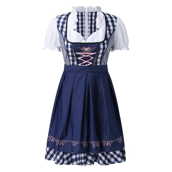 DuoJiaJ Womens Dirndl Dress, Short Sleeve Body Sculpting Bavarian Stage Performance Gown Blue XXXXXL