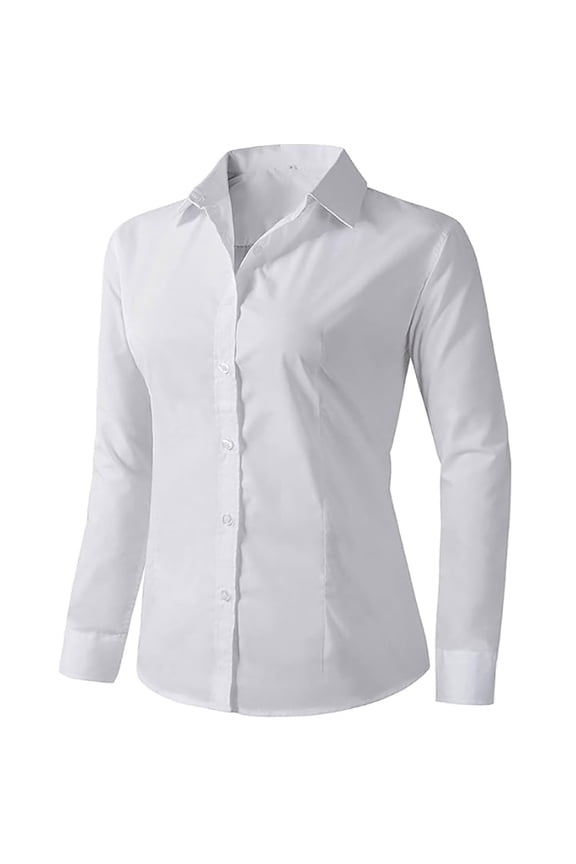 Womens Dress Shirts Long Sleeve Button Down Shirts Solid Work Blouse Women's Shirts White L