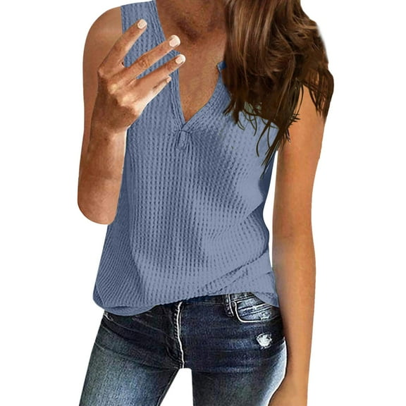 DuoJiaJ Womens Fashion V Neck Shirts Sleeveless Solid Knit Loose Fitting Tee Tops Plus Size Women’s Cotton Tank Tops