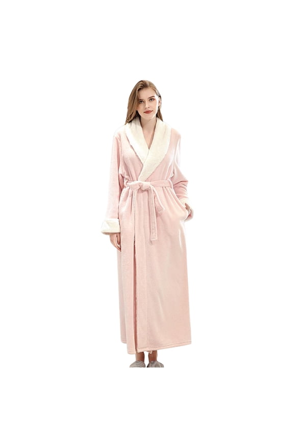 Womens Robe Soft Plush Bathrobe Fluffy Cute Long Coat Night Robe Plus Size Nightgowns Women Pink