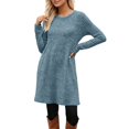 thumbnail image 1 of DuoJiaJ Womens Knit Dress, Crew Neck with Pockets Long Sleeve Dresses Blue S-2XL, 1 of 6