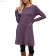 thumbnail image 1 of DuoJiaJ Womens Knit Dress, Crew Neck with Pockets Long Sleeve Dresses Purple S-2XL, 1 of 7