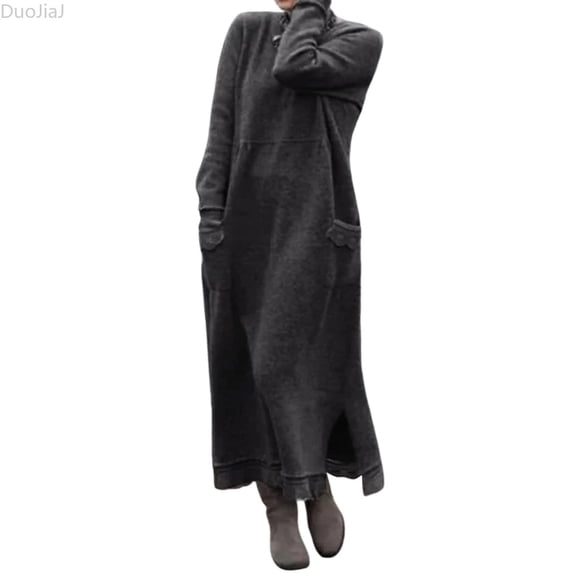 DuoJiaJ Womens Lace Dress, Crew Neck Loose Long Sleeve Dresses Gray S-5XL