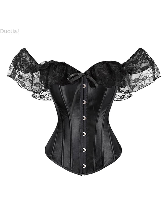 Womens Lace Up Corset, Boned Overbust Bustier Shaping Bodice Black Sizes XS-6XL