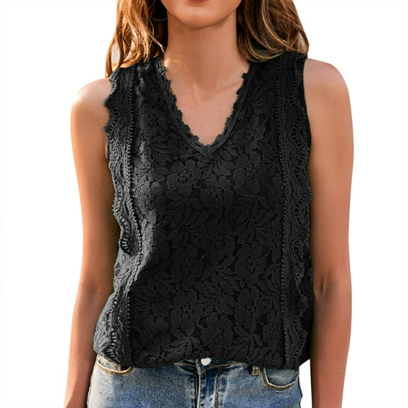 DuoJiaJ Womens Lace V Neck Tunic Tank Tops Casual Sleeveless Shirt Blouse Workout Tank Tops Women