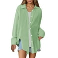 thumbnail image 1 of DuoJiaJ Womens Linen Button Down Shirts Casual Long Sleeve Loose Textured Collared Blouses Work Tops Green L, 1 of 5