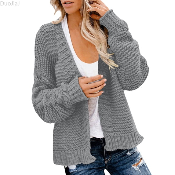 DuoJiaJ Womens Long Knit Cardigan, Open Front Solid Casual Sweater Gray XXL