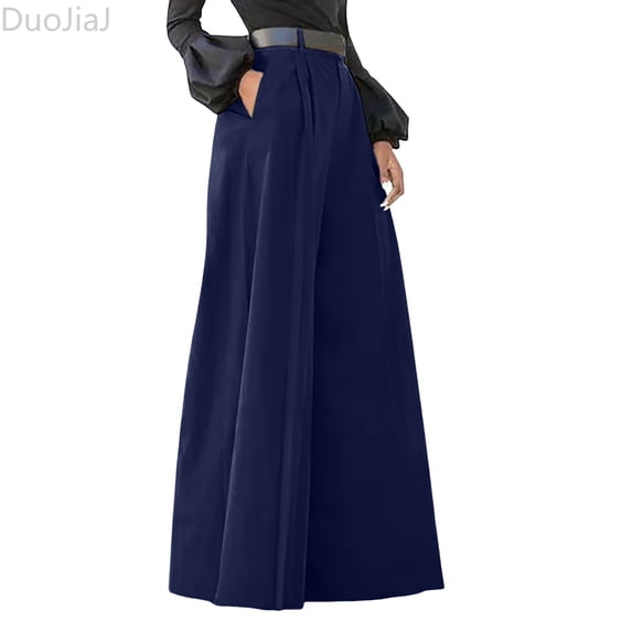DuoJiaJ Womens Long Pants High Waist Wide Leg Loose Fit Casual Trousers with Pocket Blue M