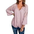 thumbnail image 1 of DuoJiaJ Womens Long Sleeve Lace Trim Tunic Tops Button Down Casual Blouse Cute V Neck Shirt Women’s Summer Tops Pink, 1 of 5