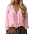 thumbnail image 1 of DuoJiaJ Womens Long Sleeve Shirts V Neck Tops Casual Fall T Shirts Loose Fit Basic Top Red L, 1 of 4