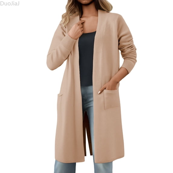 DuoJiaJ Womens Long Sweater Coat, Open Front Soft Knit Duster Fall Winter Yellow One Size