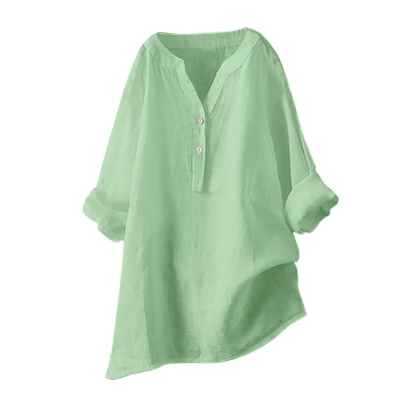 DuoJiaJ Womens Loose Buttons Down Blouse Tops Solid Casual Long Sleeve Shirt Blouse Women's Oversized Shirts Green S