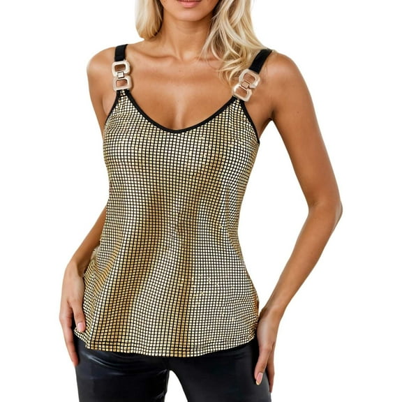 DuoJiaJ Womens Metallic Top Party Club Glitter Tanks Tops Summer Tank Tops Women