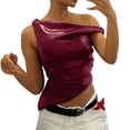 thumbnail image 1 of DuoJiaJ Womens Off Shoulder Top Sleeveless Shirts Faux Leather Slim Fitted Tank Top Women’s Button-Down Shirts Red, 1 of 3