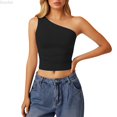 thumbnail image 1 of DuoJiaJ Womens Off Shoulder Top, Sleeveless Solid Color Crop Tank Black L, 1 of 6
