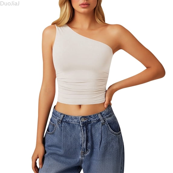 DuoJiaJ Womens Off Shoulder Top, Sleeveless Solid Color Crop Tank White S