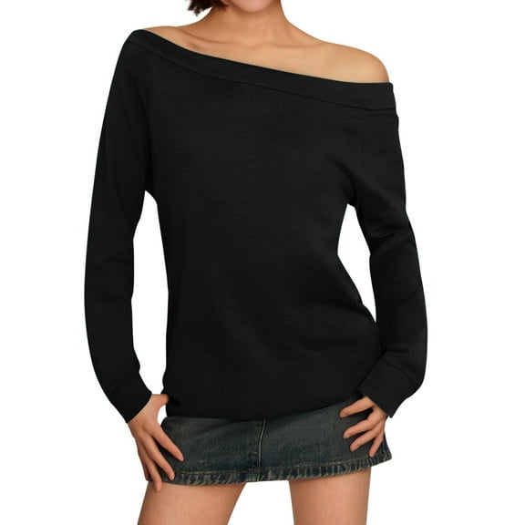 DuoJiaJ Womens Off The Shoulder Tops Summer Casual Long Sleeve T Shirts Blouse Women’s Workout Tops Black