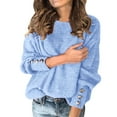 thumbnail image 1 of DuoJiaJ Womens Oversized Crewneck Sweaters Fall 2025 Lightweight Thin Ribbed Knit Button Cropped Pullover Top Blue L, 1 of 3