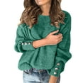 thumbnail image 1 of DuoJiaJ Womens Oversized Crewneck Sweaters Fall 2025 Lightweight Thin Ribbed Knit Button Cropped Pullover Top Green S, 1 of 3
