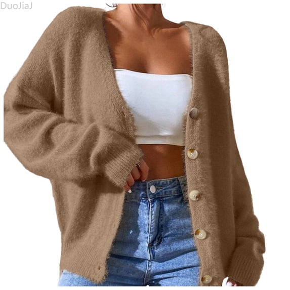 DuoJiaJ Womens Oversized Knit Cardigan, Button Front Loose Warm Sweater Yellow S