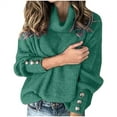 thumbnail image 1 of DuoJiaJ Womens Oversized Turtleneck Sweaters Fall 2025 Lightweight Thin Ribbed Knit Button Cropped Pullover Top Green XXXL, 1 of 2