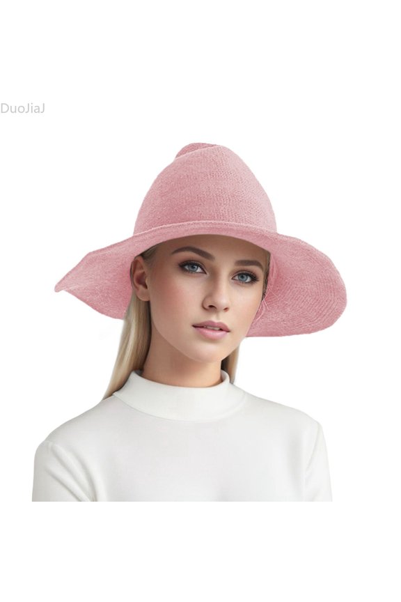 Womens Pointed Witch Hat, Knit Foldable Wizard Cap Party Accessory Pink Sizes One Size