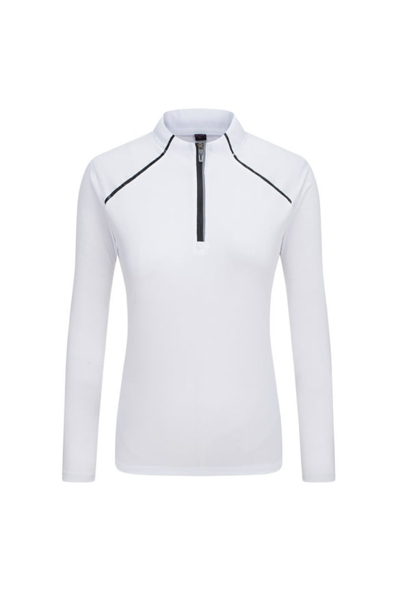 Womens Quarter Zip Athletic Elastic Solid Color Shirts Long Sleeve Soft Lightweight Sport Tennis Shirt Women’s Crop Tops White