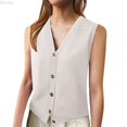 thumbnail image 1 of DuoJiaJ Womens Ribbed Sweater Vest, V Neck Button Front Sleeveless Layering Beige S, 1 of 5