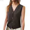 thumbnail image 1 of DuoJiaJ Womens Ribbed Sweater Vest, V Neck Button Front Sleeveless Layering Brown S, 1 of 5