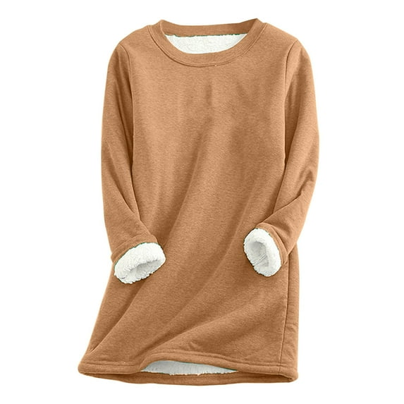DuoJiaJ Womens Round Neck Soild Color Loose Warm Casual Printed Top Autumn Plush Warm Women Top Thermal Underwear Women Yellow S
