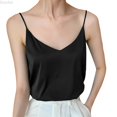 thumbnail image 1 of DuoJiaJ Womens Satin Camisole, V Neck Sleeveless Silk Summer Tank Top Black L, 1 of 7