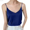 thumbnail image 1 of DuoJiaJ Womens Satin Camisole, V Neck Sleeveless Silk Summer Tank Top Blue XL, 1 of 7